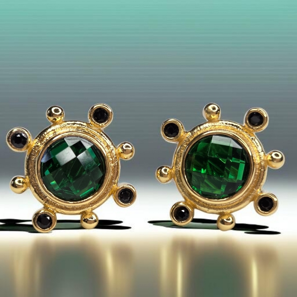 18k Gold Plated Byzantine Emerald Quartz Onyx Earrings